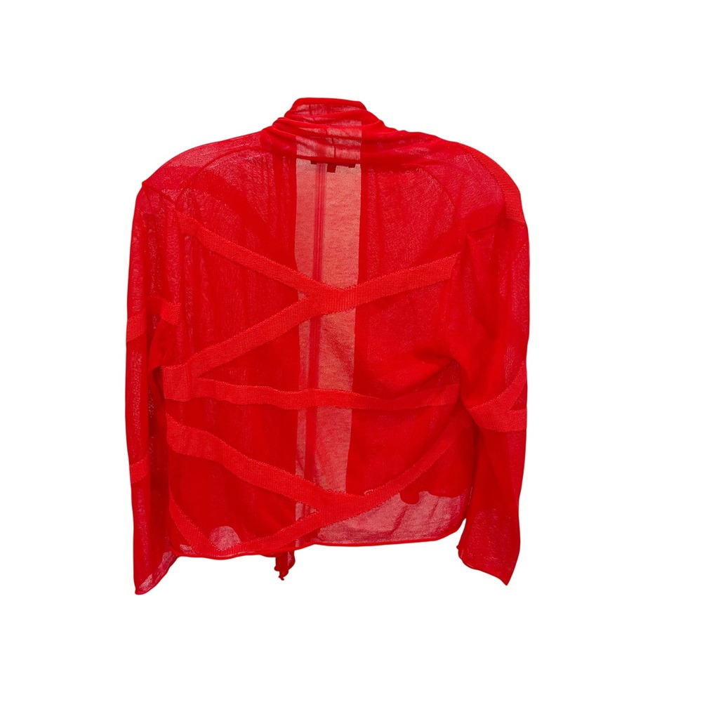 Lafayette 148 New York Womens Red Sheer Knit Open Front Cardigan Sweater SMALL - Picture 3 of 8